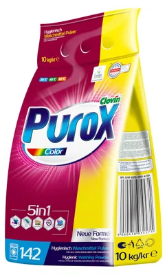 Produktbild von PUROX Color Waschpulver 10 kg, 142 Waschladungen, Buntwäsche im Foliensack