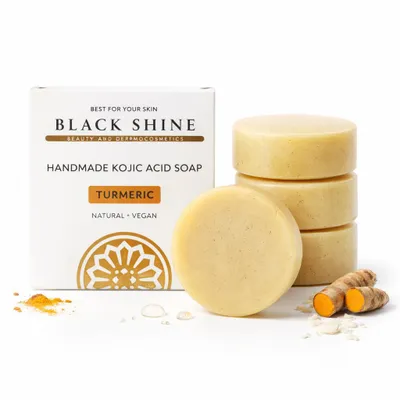 Image de Savon végétalien Black Shine à l'acide kojique et au curcuma, 4 x 100 g