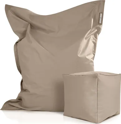 Produktbild von Green Bean® XXL Riesensitzsack 140x180cm + Hocker 40x40x40cm mit EPS-Perlen Füllung - 2er Set Sitzsack "Square+Cube" Taupe