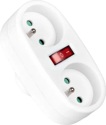Immagine prodotto di Vayox VA0359 Adattatore per presa di corrente a 2 scomparti con messa a terra e interruttore on/off, bianco