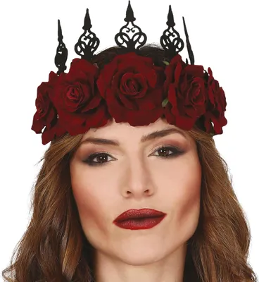 Produktbild von Märchen Königin Krone Rosenkranz Halloween Blumen Märchenkönigin Diadem Magisches Accessoire Fasching Feenkranz Gothic Kopfkranz, Farbe: Schwarz