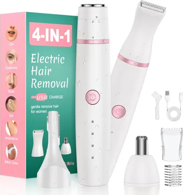 Produktbild von 4-in-1 Damenrasierer elektrisch USB – Intimrasierer, Gesichtshaarentferner, Nasenhaartrimmer & Augenbrauenrasierer – trocken & nass –