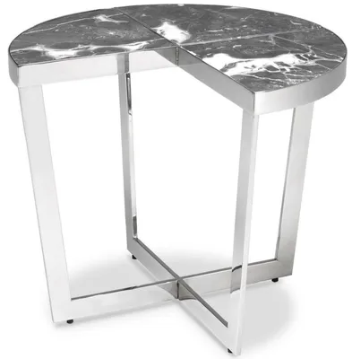 Produktbild von Casa Padrino Luxus Beistelltisch Silber / Grau Ø 60 x H. 50,5 cm - Edelstahl Tisch mit Marmorplatten - Luxus Wohnzimmer Möbel