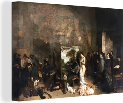 Produktbild von OneMillionCanvasses® - Leinwandbilder - 140x90 cm, Das Atelier des Künstlers - Gemälde von Gustave Courbet, Wandbilder Kunstdruck Wanddekoration