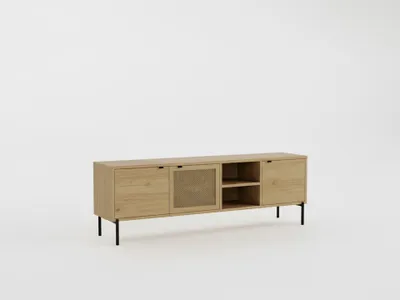 Image de Meuble TV NTI – aspect chêne – 3 portes et 2 étagères – 164 x 35 x 50 cm