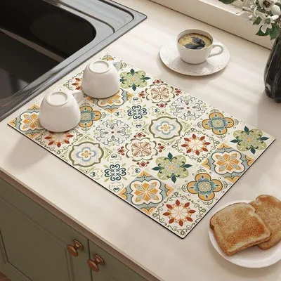 Image de Tapis de cuisine absorbant et séchant rapidement, dessous antidérapant en caoutchouc, terre de diatomées, 40 x 30 cm