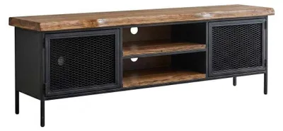 Produktbild von TV Lowboard Holz Metall Industrial Design Massivholz Rustikal Schwarz