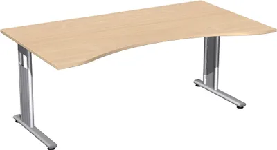 Produktbild von Gera Flex Schreibtisch Ergonomieform feste Höhe, 1800x1000x720, Buche/Silber