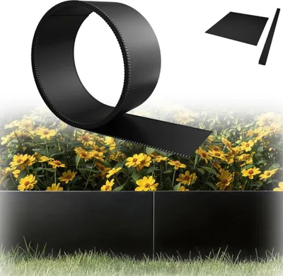 Produktbild von XINZI Rasenkante aus Metall verzinkt, Rasenkantenband Beeteinfassung, flexibel, wetterfest zur Eingrenzung von Blumenbeeten, Schwarz (20m,15 cm hoch)