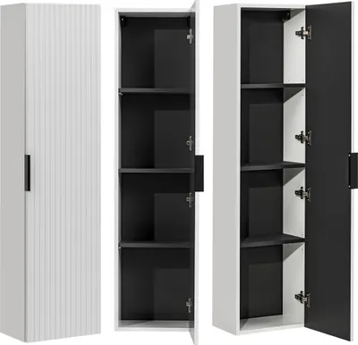 Produktbild von Hochschrank Badschrank 1-türig ADELAIDE-56-WHITE in matt weiß, gerillte Front, B/H/T: 35/140/25 cm