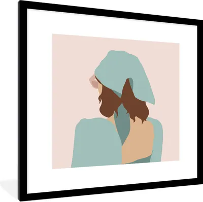 Produktbild von MuchoWow® Gerahmtes Poster Sommer - Frau - Pastell 40x40 cm - Poster mit Schwarzem Bilderrahmen Wandposter Rahmen Foto Bilder - Poster - Plakat im Rahmen