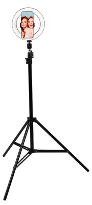Zdjęcie produktu dla Grundig Selfie Ring Light ⌀20cm - Regulowany statyw 210cm - Uchwyt statywowy na telefon komórkowy 80 LED z 3 poziomami grzania - Elastyczna szyjka Ring Light - Akumulator USB - Czarny