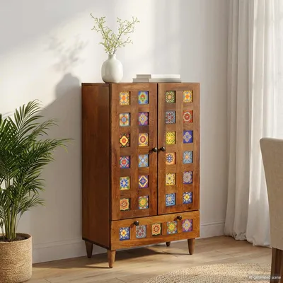 Obrázek produktu pro VidaXL Vysoká komoda, ořechové dřevo, 60 x 33,5 x 100 cm, masivní mango
