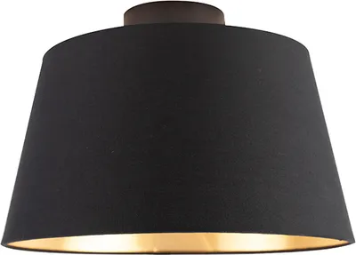 Produktbild von QAZQA - Klassisch I Antik Deckenleuchte I Deckenlampe I Lampe I Leuchte mit Baumwollschirm schwarz mit Gold I Messing 32 cm - Combi schwarz I Wohnzimmer I Schlafzimmer - Textil Rund - LED geeignet E27