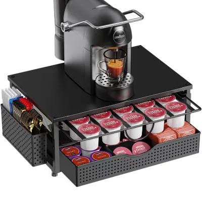 Kaffeepad-Organizer 2 Ebenen, für 51–73 Kapseln, Metall, Schwarz