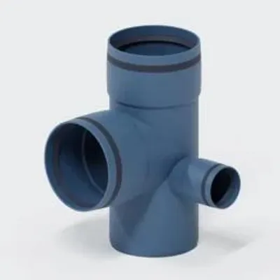 Produktbild von POLOPLAST Eckdoppelabzweig, DN110/110/50, POLO-KAL XS, PP-MD, Ø110/50mm, 87,5°, blau, 1 Stk.