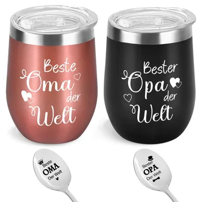 Productafbeelding van Thermobeker set voor grootouders, 350 ml, dubbelwandig, met rietje en lepel