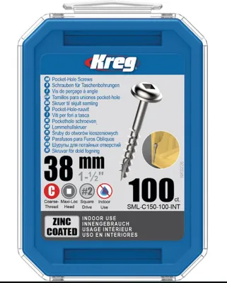 Produktbild von Kreg Pocket-Hole Schrauben 38 mm, Verzinkt, Maxi-Loc, Grobgewinde - 100Stk.