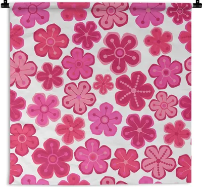 Produktbild von MuchoWow® Wandteppich Wandbehang Blumen - Rosa - Muster 60x60 cm Tapisserie Dekoration Wandtuch - Dekorationen - Wand Decke