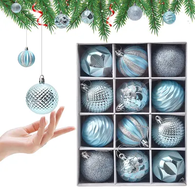 Weihnachtskugeln 12er Set, blau-silber, 6 cm, aus Kunststoff