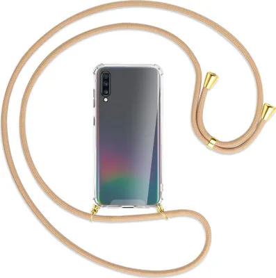 Produktbild von Handykette Backcover-Schutzhülle mit Band (Metall goldfarben) für Samsung Galaxy A70 - beige