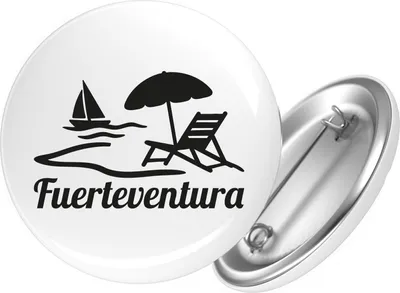 Produktbild von Huuraa Button Fuerteventura Inselmotiv Spanien 59mm rund mit Sicherheitsnadel Ansteckbutton Geschenkidee