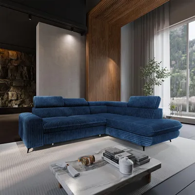 Produktbild von Masseno Ecksofa VELISS mit Schlaffunktion L-Form, Sofa mit Bettkasten, Wohnzimmersofa, Couch, Soffa, Bettsofa, Couchgarnitur- Blau, TILIA 77