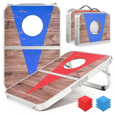 Cornhole-Set, tragbar, 8 Wurfsäcke, Aluminiumrahmen, 2 Boards