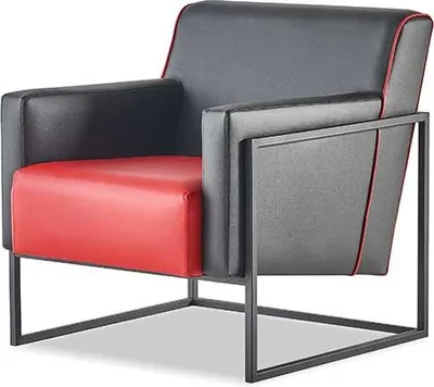 Produktbild von Lehnsessel Schwarz Rot Sessel Leder Modern Edelstahl Holz 1-Sitzer