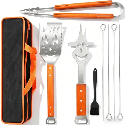 Immagine prodotto di Set di 9 utensili da barbecue con manico in legno e spatola multifunzione