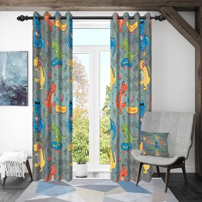 Imagen del producto de Cortina con motivos de dinosaurios, ideal para la habitación infantil, de 107 x 160 cm