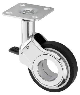 Produktbild von SOTECH Möbelrolle BERLIN Ø 60 mm chrom poliert/schwarz – mit Bremse, Montageplatte