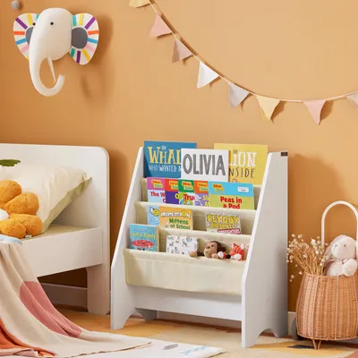 Immagine prodotto di Set da 2 scaffali per bambini SoBuy con spazio contenitivo: scaffale per libri, portariviste, libreria, mobili per cameretta, asilo, scaffale per giocattoli FRG225-Wx2