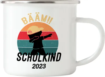 Produktbild von Kinder Bääm! Schulkind 2023 Emaille Tasse Einschulung Geschenk Schulanfang Schule Schuleinführung Einschulungsgeschenk