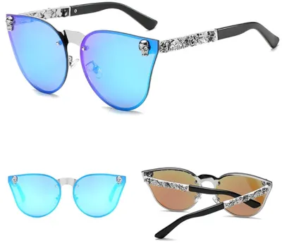 Image de Camerazar Lunettes de soleil yeux de chat miroirs bleus pour femmes, protection UV, monture légère