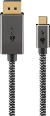 Image de Goobay 75709 Câble textile USB-C™ vers DisplayPort™ 4K @ 60 Hz, 3 m, noir,argenté, noir-argenté - USB-C™ mâle > DisplayPort™ mâle