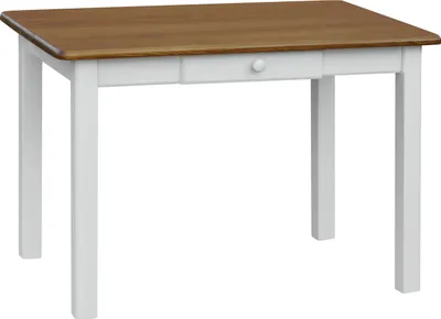 Immagine prodotto di Tavolo bianco con cassetto in legno di pino massiccio con piano in colore rovere 100 x 60 cm