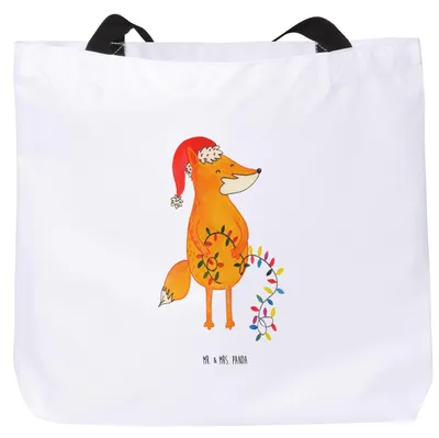 Produktbild von Mr. & Mrs. Panda Strandtasche Fuchs Weihnachten - Weiß - Geschenk, Winter, Reisetasche, Weihnachtsmann, Wintermotiv, Heiligabend, Laptoptasche, Tasche, Nikolaus, Tote Bag
