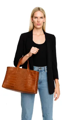 Image de Sac à main Gave Lux pour femmes, en cuir véritable, motif crocodile, fabriqué en Italie