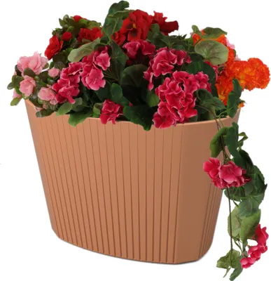Produktbild von Blumentopf Blumenübertopf Blumenkübel mit Große Einsatz Farbe Terrakotta Oval 59,5x39 cm H41 cm Rille Oberfläche Matt Kunststoff Modern GlamourTerrasse Garten Balkon