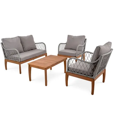 Produktbild von di volio Gartenmöbel-Set Ragio Grau/Grau, Gartenmöbel für 4 Personen - 1 Couchtisch aus Holz & 2-Sitzer Sofa & 2 Sessel, robust und langlebig