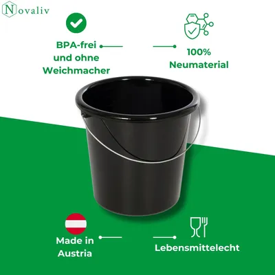 Zdjęcie produktu dla Novaliv 3 szt. wiadro 5L czarne ze skalą - Wiadro do sprzątania 5 litrów ⌀ 22,5 cm Praktyczne, uniwersalne wiadro ze skalą do użytku domowego i ogrodowego, idealne jako wiadro domowe, wiadro na wodę, wiadro do mopa, wiadro