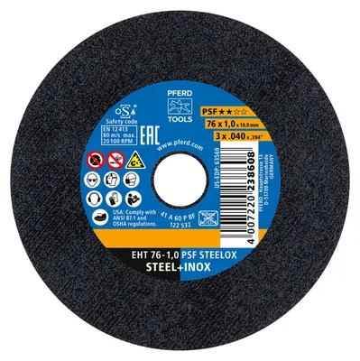 Image de PFERD TOOLS Petit disque à tronçonner EHT 76x1,0x10mm droit Ligne universelle PSF STEELOX pour acier/acier inoxydable, 10 S