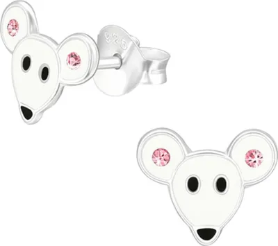 Produktbild von Kinder-Ohrringe Silber 925: Bunte Ohrstecker für Mädchen und Jungen Maus (Mouse)