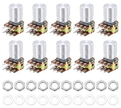 10x WH148 Doppel-Poti B10K 6-Pin Split-Achse Silber