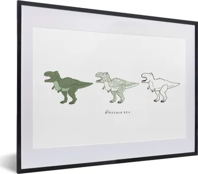 Produktbild von MuchoWow® Gerahmtes Poster Dinosaurier - Kinderzimmer - Tyrannosaurus - Jungen - Mädchen - Kinder 40x30 cm - Poster mit Schwarzem Bilderrahmen Wandposter Rahmen Foto Bilder - Bilderrahmen - Poster im Rahmen