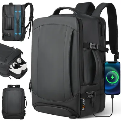 Produktbild von 7MAGIC Rucksack Reiserucksack 38L Laptoprucksack 17 Zoll, Wasserdicht Erweiterbarer Großer Handgepäck-Rucksack für Reisen Freizeit Job, Schwarz