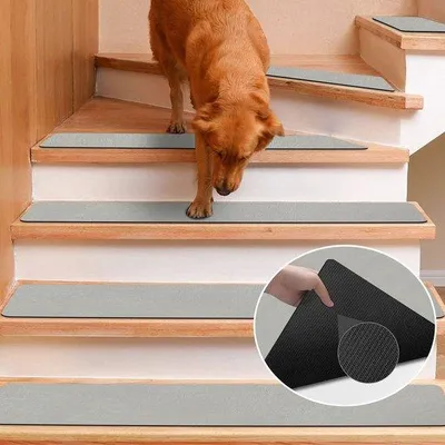 Produktbild von Unyqoos® Treppen-Sicherheitsmatten – antirutsch & selbstklebend, Innen, Gummirückseite, maschinenwaschbar, Grau, 76 x 20 cm, 15er-Set