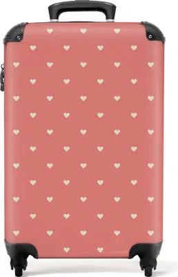 Produktbild von NoBoringSuitcases.com® Koffer Handgepäck Trolley Rollkoffer Kleine Reisekoffer mit 4 Rollen - Herzen - Rosa - Muster - Cabin Size < 55x40x23 cm & 55x40x20 cm - Fotokoffer - Kabinenkoffer - BoardgepäckHandgepäck Koffer 55x35x20 cm, 36L,