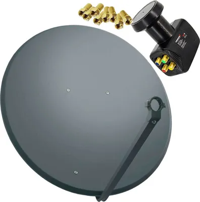Produktbild von PremiumX SAT Anlage 100cm Antenne Stahl Anthrazit Quad LNB 8x F-Stecker
